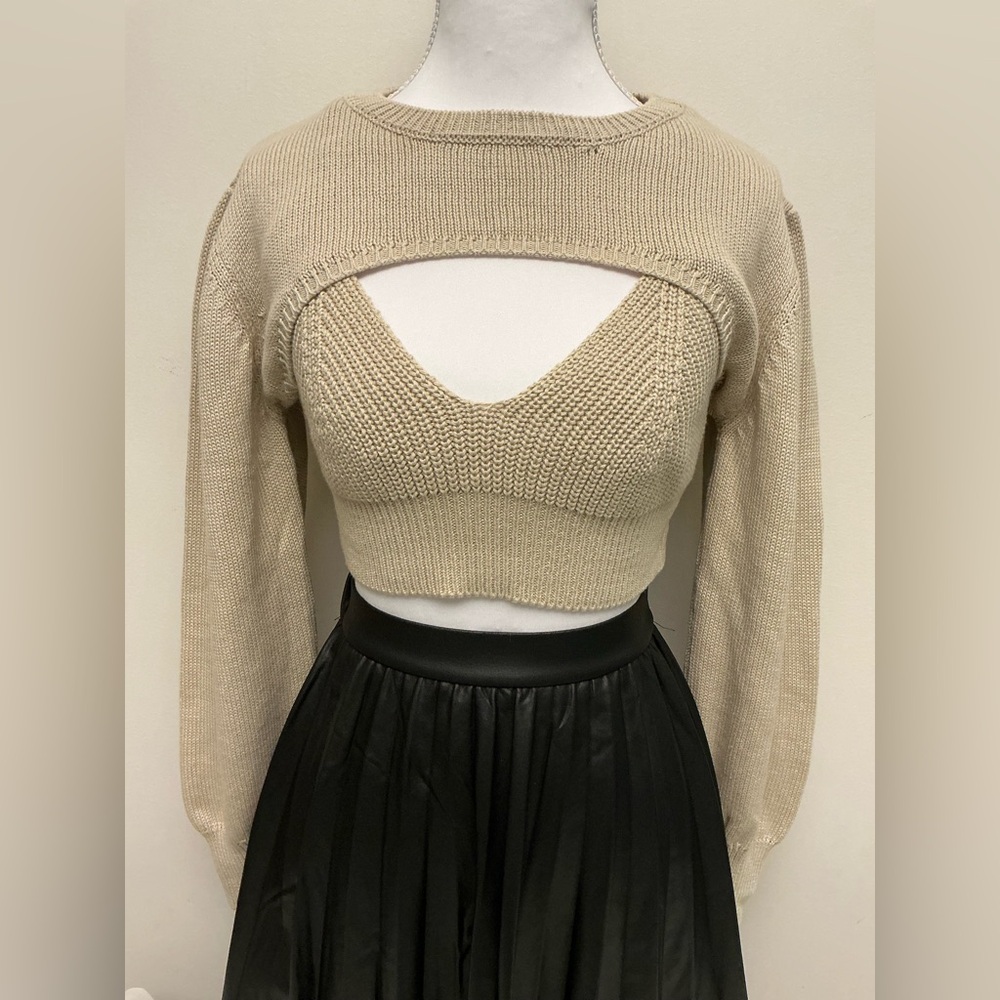 Nasty Gal Cream Cropped Sweater